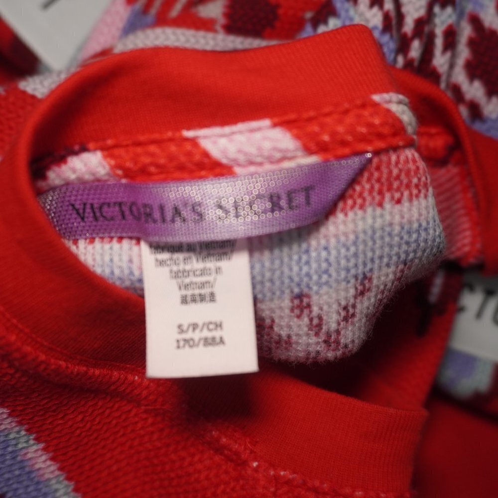 Victorias Secret Womens Fireside Thermal Red Fairisle Pajama Set Size Small - Picture 12 of 12